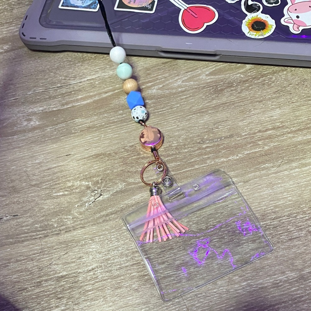 Colorful Beaded Lanyard with Clear ID Holder Handmade